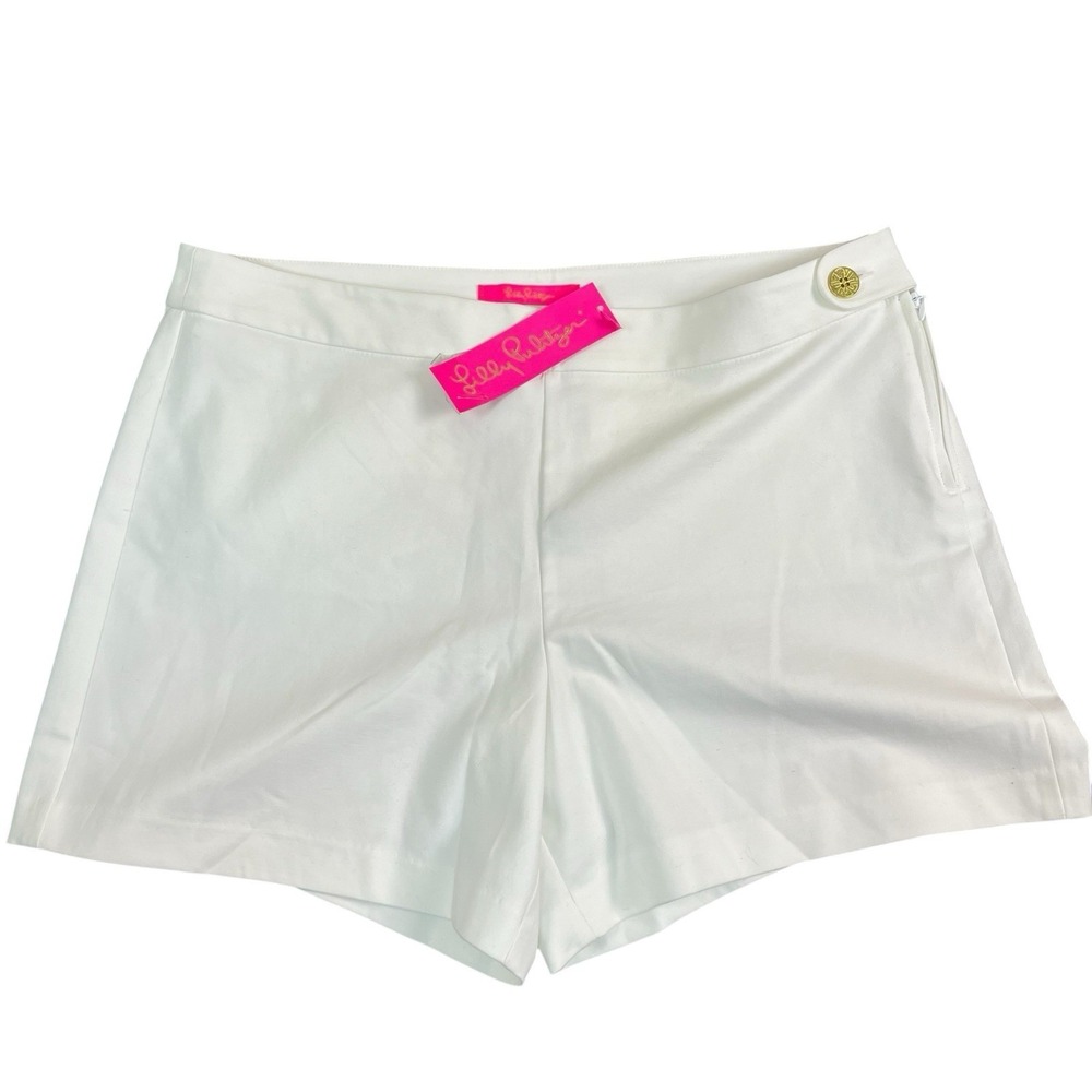 Lilly Pulitzer‎ Alessi Stretch Women's White Shorts Size 14 Gold Button NWT